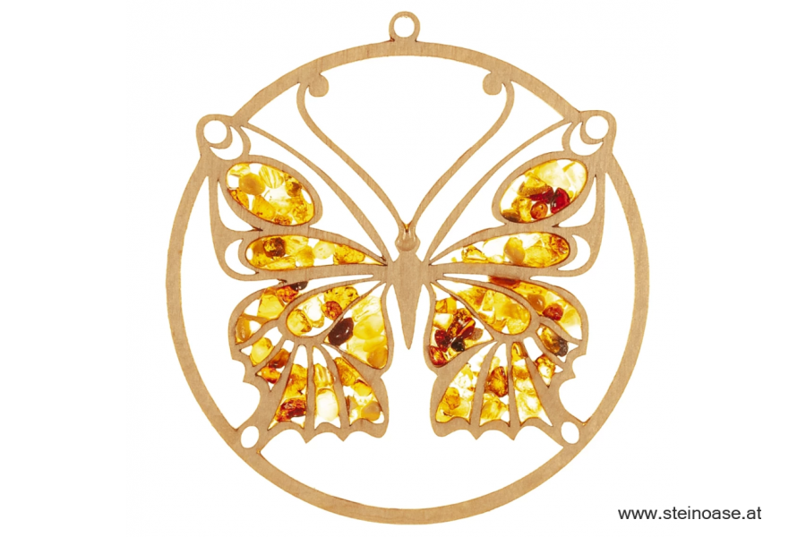 Fensterbild Suncatcher Bernstein - SCHMETTERLING  Ø 11cm